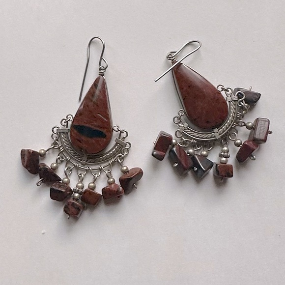 Mahogany Obsidian Stone Alpaca earrings - Picture 1 of 6